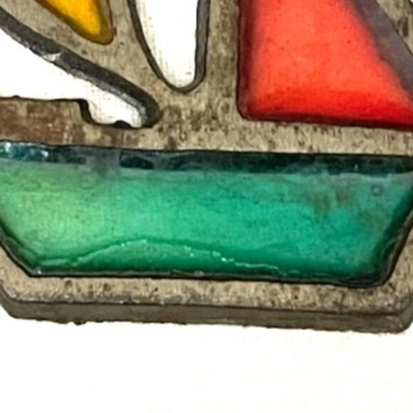 Vtg Stained Glass Sailboat Boat Sun Catcher Ornament Hanging Retro Colorful - Picture 3 of 3